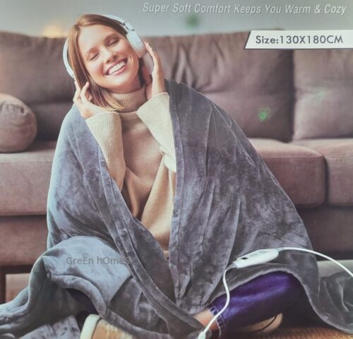 ELECTRIC HEATED THROW OVER BLANKET BLACK SOFT FLEECE WASHABLE 130 x 180 CM BLACK - Picture 8 of 16