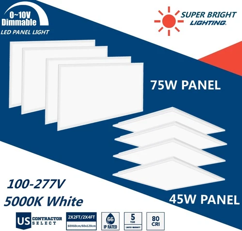 2x2 FT 2x4 FT LED Flat Panel Light, Backlit Drop Ceiling Lights, 0-10V Dimmable