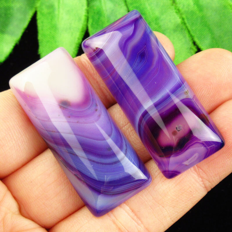 2Pcs 43x18x6mm Purple Onyx Agate Oblong Cab Cabochon Q07511