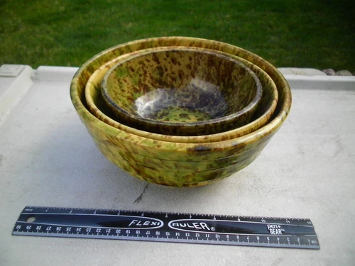 Bennington Rockingham Yellowware Spongeware Stoneware Pottery Mixing Bowls Set