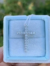 1.90Ct Round Cut D/VVS1 Diamond Cross Pendant 14K White Gold Finish Free Chain