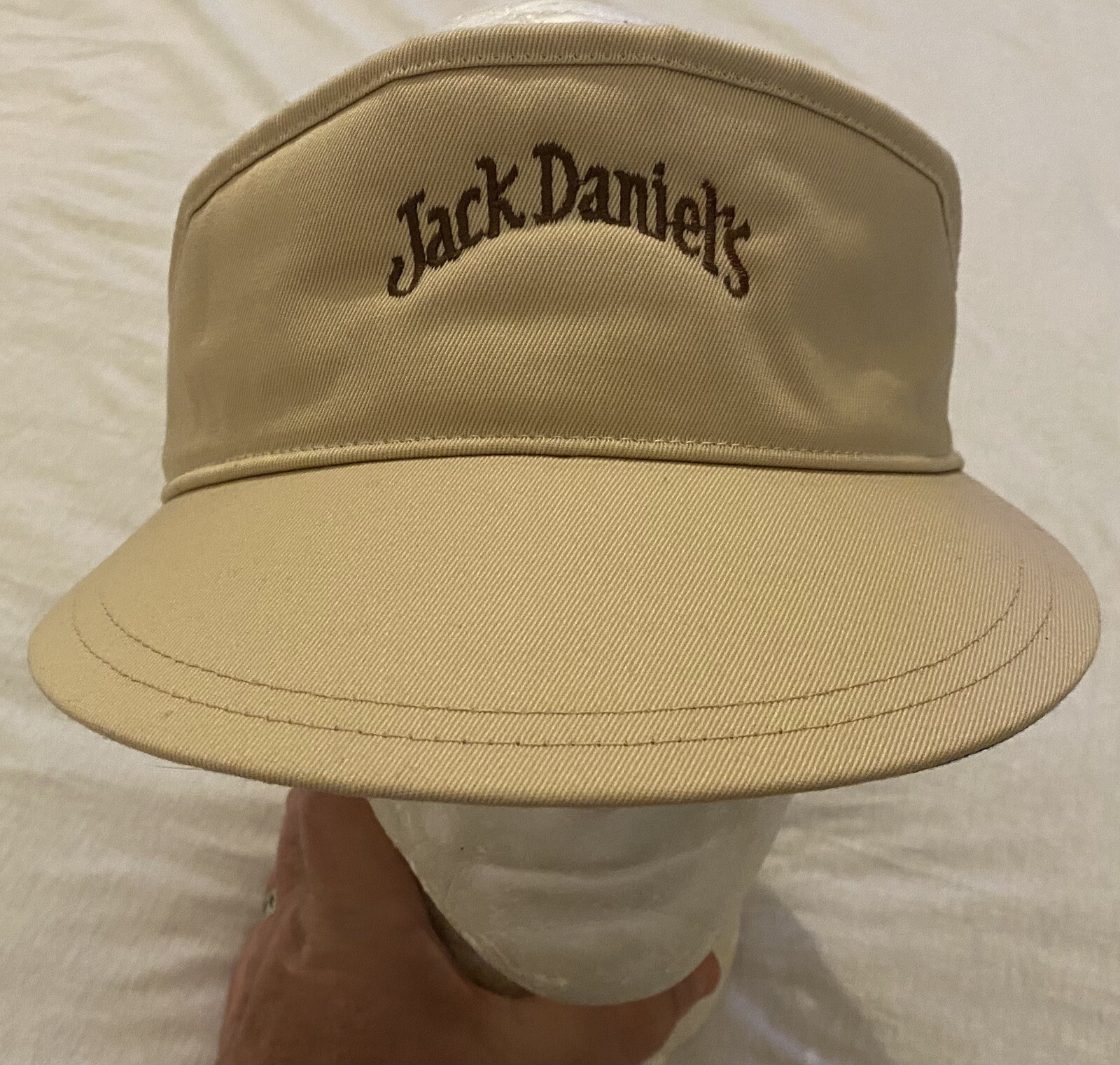 Vintage Jack Daniels Whiskey Logo Beige Visor Hat New… Gem
