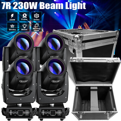 4x 230W 7R LED Beam Moving Head 14 Gobos 16 Prisma DMX DJ Bühnenlicht Flightcase