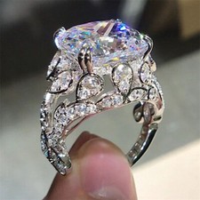 Gorgeous Silver Plated Rings for Women Cubic Zirconia Wedding Jewelry Size 5-12