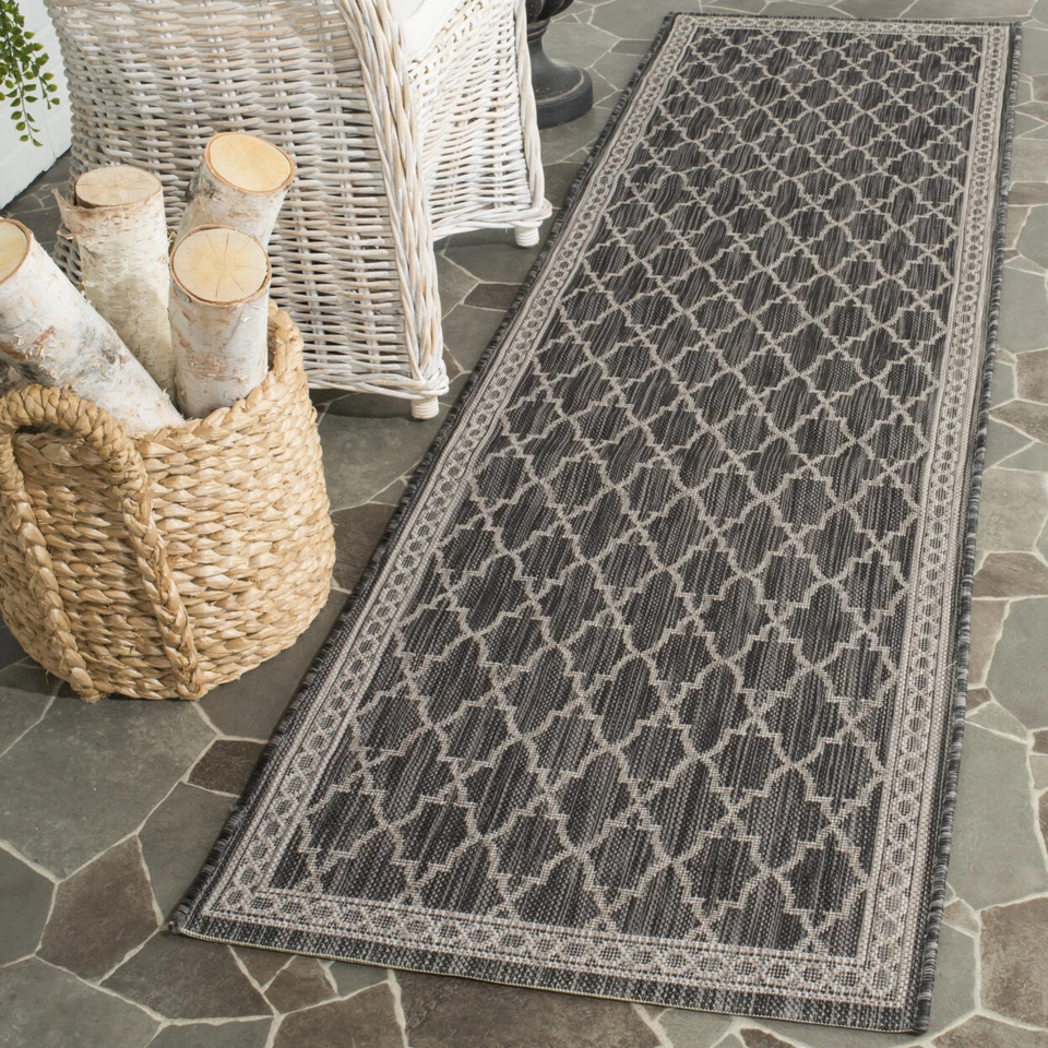 SAFAVIEH Outdoor CY8871-36621 Courtyard Black / Beige Rug - Image 3 of 4