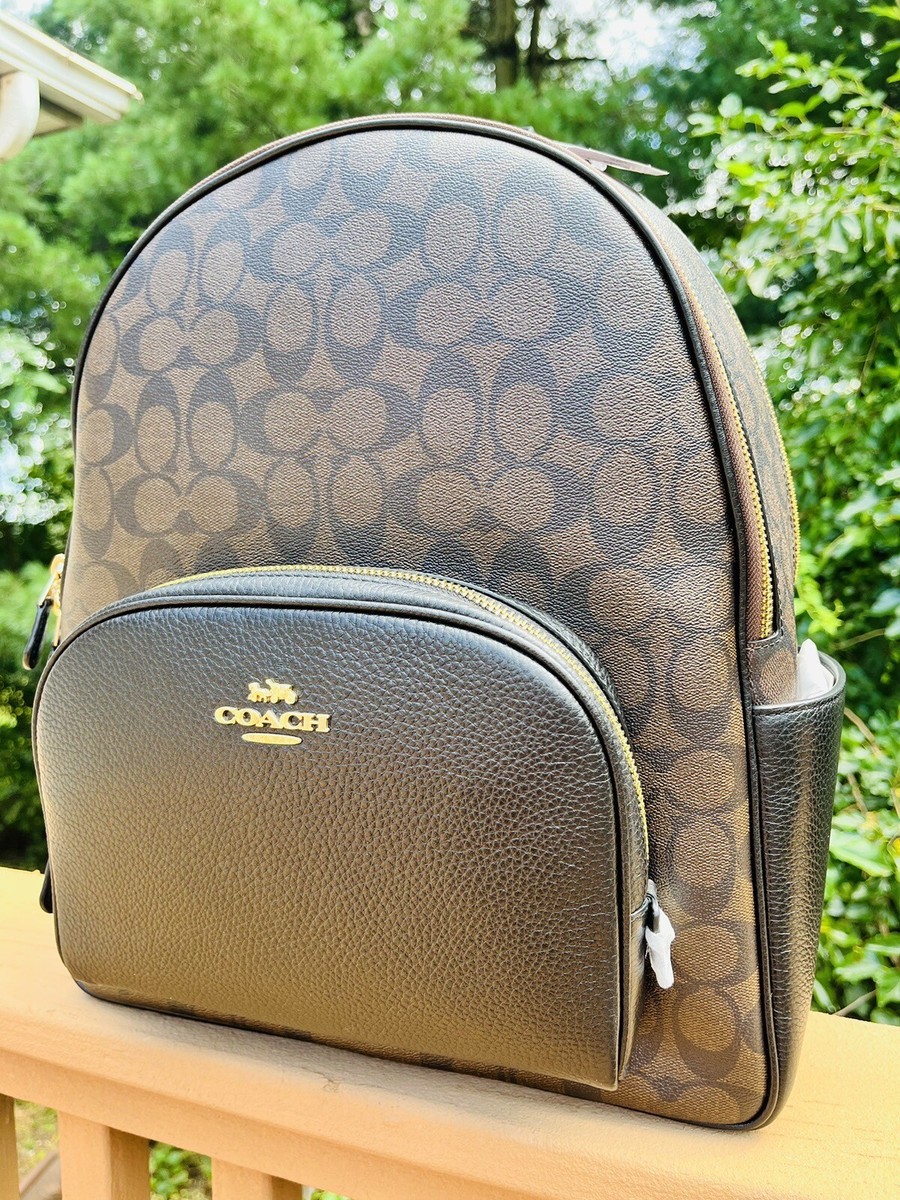 Coach Women's Large Court Backpack in Signature Canvas Brown/Black Retail  $498 - Main Image