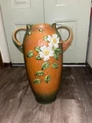 Roseville White Rose Brown 1940 Mid Century Modern Art Pottery Floor Vase 994-18
