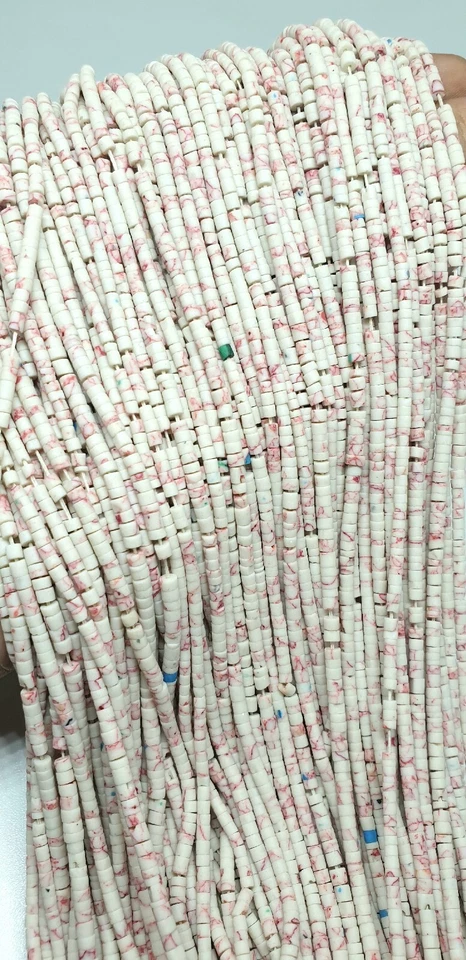 5 Strands of Afghan Tiny Seed Heishi Mini Tube Seed Pipe Beads Howlite 2.3mm - Image 3 of 4