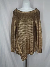 Saks Fifth Avenue Gold Metallic Zipper Asymmetric Sweater Size Medium
