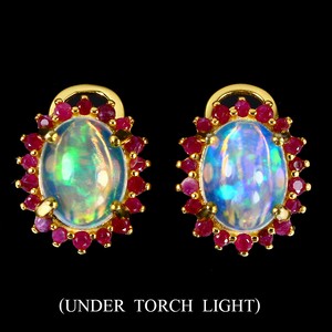 Unheated-Oval-Fire-Opal-9x7mm-Ruby-Diamond-Cut-925-Sterling-Silver-Earrings