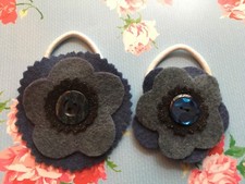 Hair elastics/ponytail holders women/teens handcrafted with blue gray flowers