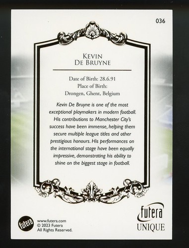 2023 futera UNIQUE #036 KEVIN DE BRUYNE Belgium NM+ - Picture 2 of 2