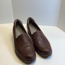 Naturalizer Womens Harker Loafer Shoes Wedge Heels Brown Leather Slip On 9M Exc