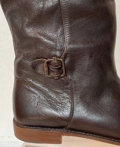 FRYE Paige Boots Sz 11B Tall Buckle Equestrian Riding Moto Dk Brown Leather Exct - Picture 6 of 10