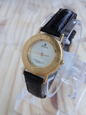 Damenuhr JEMIS Vintage Watch 2000 Leder vergoldet klassische Mode Quarz Neu