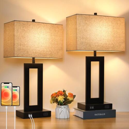 Set of 2 Touch Control Table Lamp with 2 USB Ports 3-Way Dimmable Modern Nigh...