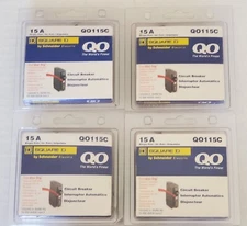 4x Circuit Breaker QO115C - SQUARE D BY SCHNEIDER ELECTRIC 15A SINGLE POLE - LOT