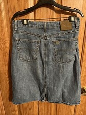 Vintage Ralph Lauren Denim Skirt Back Slit Knee Length Size 12 Y2K 90s Grunge