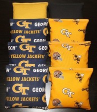 8 CORNHOLE BEANBAGS made w GEORGIA TECH YELLOW JACKETS Fabric ACA Reg Bags