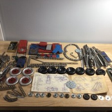 Lg. Lot Of Antique Metal Erector Set Parts- Wheels,Pulleys,Girders,Nuts Bolts  