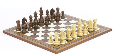 Solid Maple Walnut Tournament Staunton Chessmen Mosaic Chess Board Set 2 Queens
