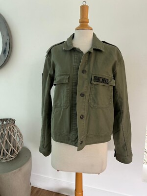 Pull magasin & Bear Veste Militaire Femme Taille L Vert Bouton Avant Epaulette Cargo