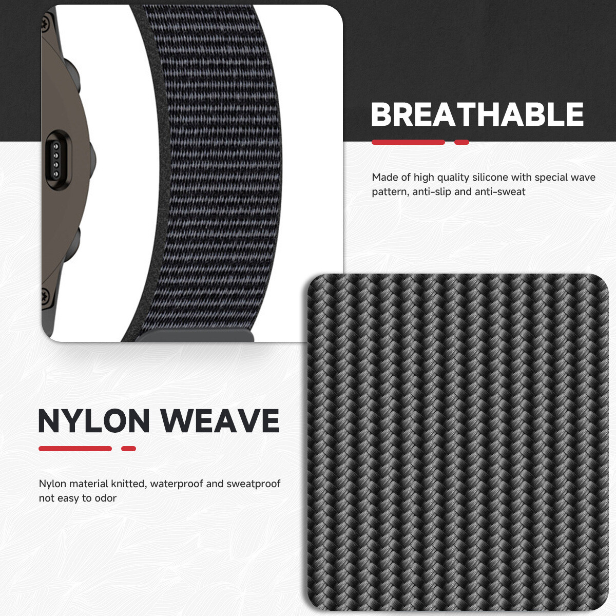 Hook Loop Nylon Band For Garmin Fenix 8 E 7 7X 7S 6 6S 6X 5 5X 3