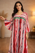 Moroccan Farasha Kaftan High Low Dress Embroidered 3/4 Sleeve Multicolor New