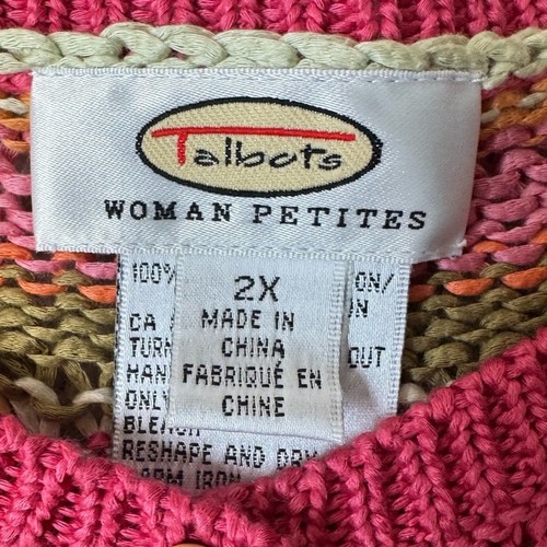 Talbots Vintage Cardigan Wood Beads Pink Green Stripes Lightweight 2X Petite - Picture 7 of 8