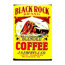 Vintage Coffee Tin Black Rock on Handmade Metal Refrigerator Magnet 2.5"x3.5"