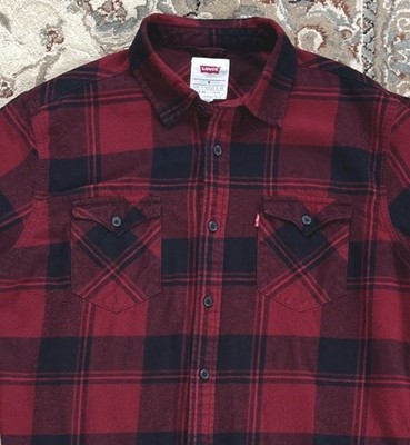 Levi's Men's Medium Flannel Shirt Long Sleeve Classic Black & Red Plaid  EUC