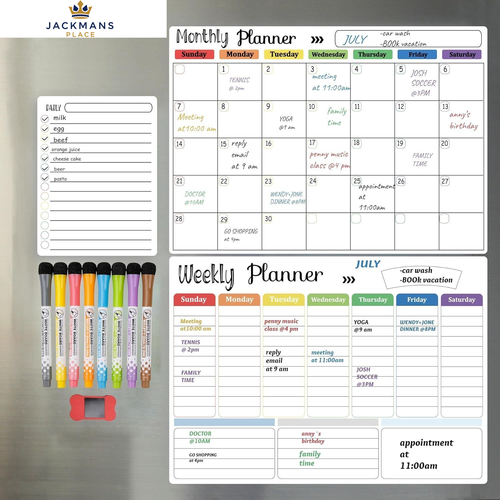 Hivillexun 3-Pack Magnetic Dry Erase Calendar Monthly and Weekly Daily