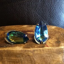 Vintage Blue Rhinestone AB Cufflinks Cuff Links Mad Men Retro Large Stone Set