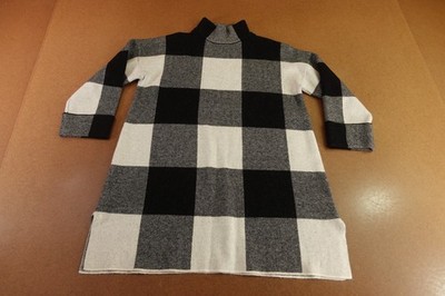 Max Studio Womens Small Black White Plaid Mock Neck Split Side Tunic Sweater New
