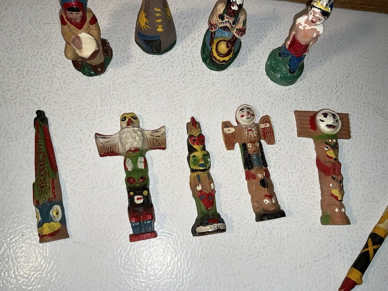 Vintage Lot  American Indian Chalk-ware & Clay Hand Painted Figurines & Totems