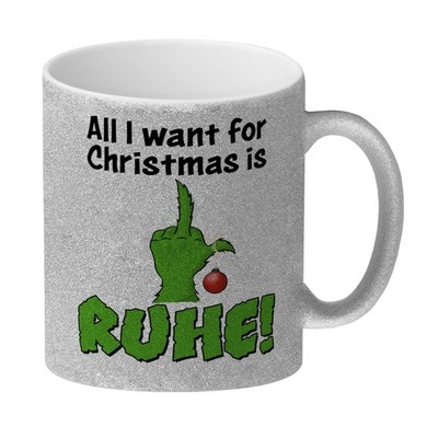 Weihnachtsmuffel Glitzer-Kaffeebecher mit Spruch All I want for Christmas is