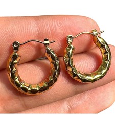 Gold Hoop Earrings 20mm Thick Textured Stainless Steel 18K Gold Plated