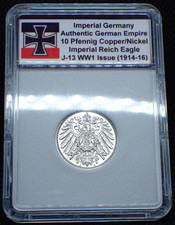 Imperial Germany WW1 *1915* 10 Pfennig Cu/Ni Coin Rare Empire in Case J.13