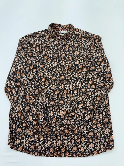 Le Collet Men Black Floral Cotton Shirt Size L Casual Button-Down Collar