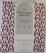 Threshold Performance Queen Sheet Set Holiday Woodblock Leaf 400 Thread Bedding