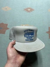 Vintage trucker hat mesh cap J&J truck equipment repair snapback adjustable gray