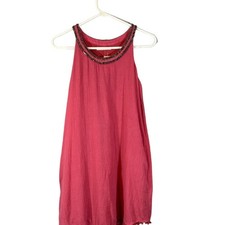 Mango Pink Sleeveless Beaded Neck Lightweight Trapeze Swing Dress Women Sz 2