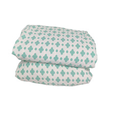 Set of 2 Pottery Barn Teen Full Fitted Flat Sheet White Green Cotton