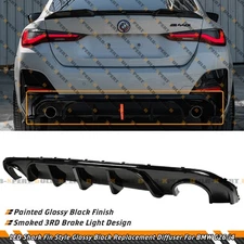 For 21-26 BMW G26 430i i4 4 Door Smoked LED Shark Fin Gloss Black Rear Diffuser