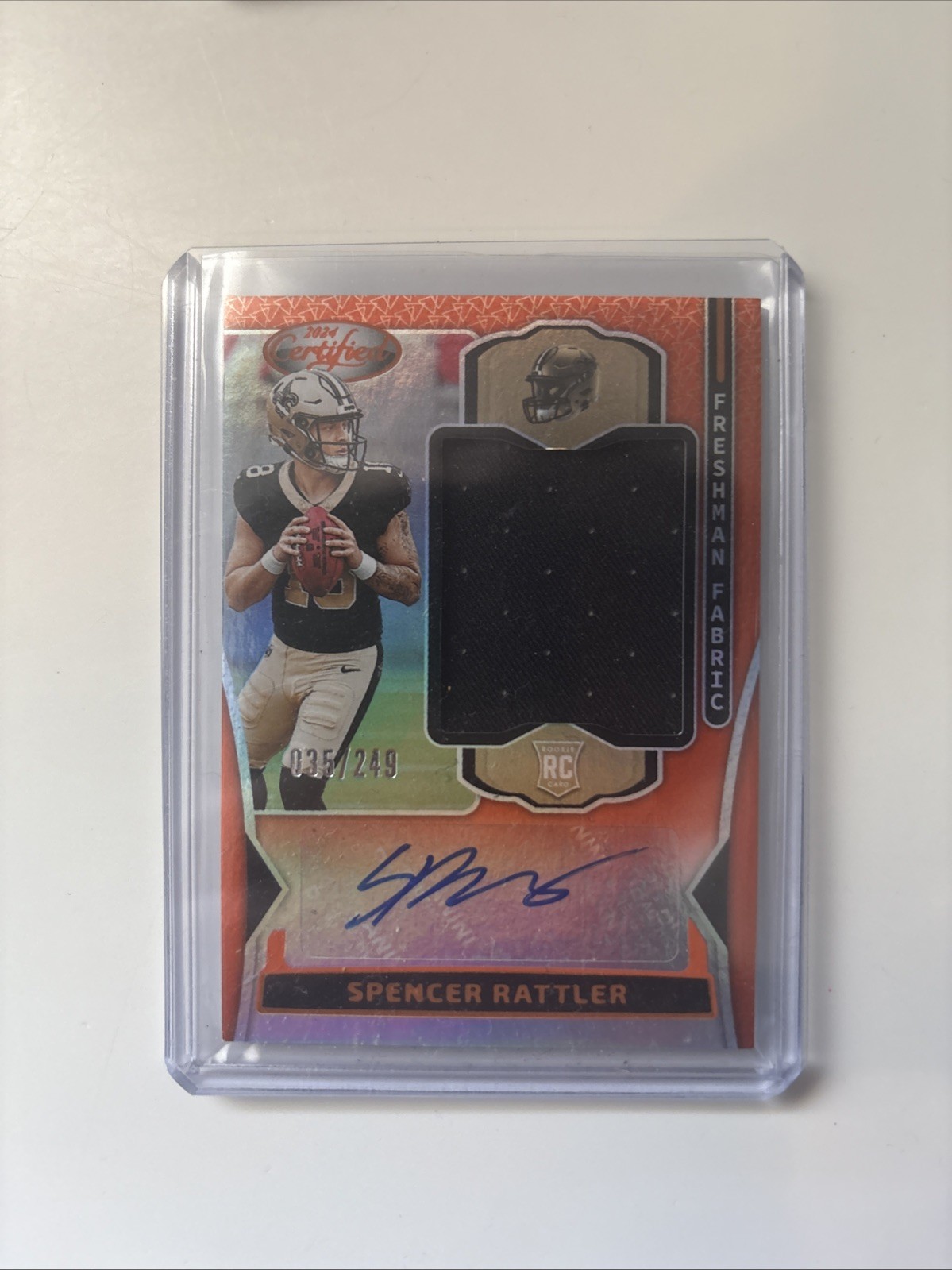 Spencer Rattler 2024 Certified Freshman Fabric MIRROR Orange /249 prizm auto 