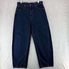 Gap Barrel High Rise Jeans Dark Indigo Blue Curved Leg Womens Size 30 10R