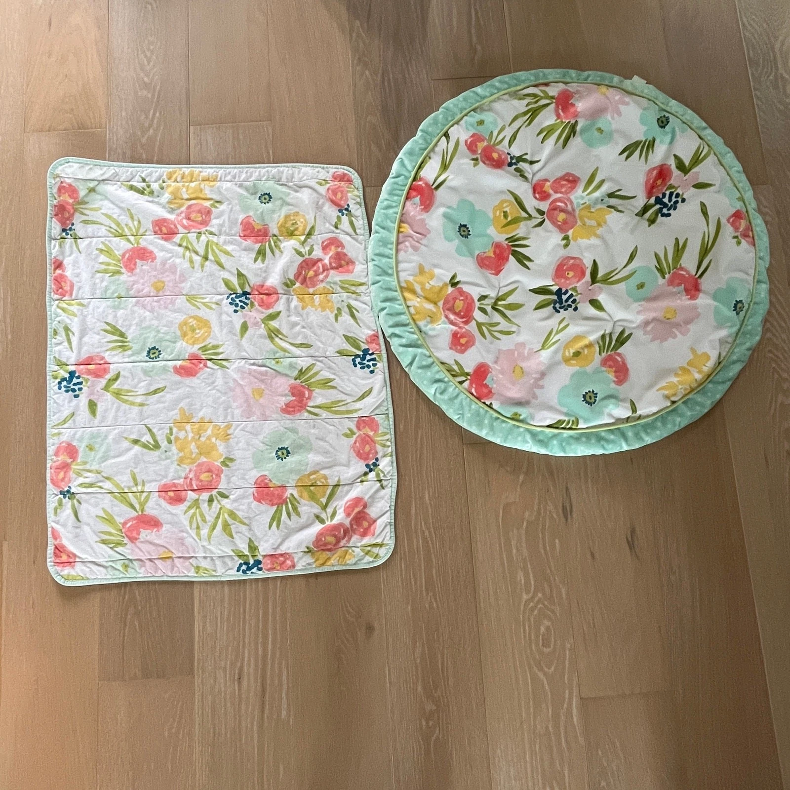 Cloud Island Floral Round Activity Playmat & Crib Baby Blanket Pink/Light Green