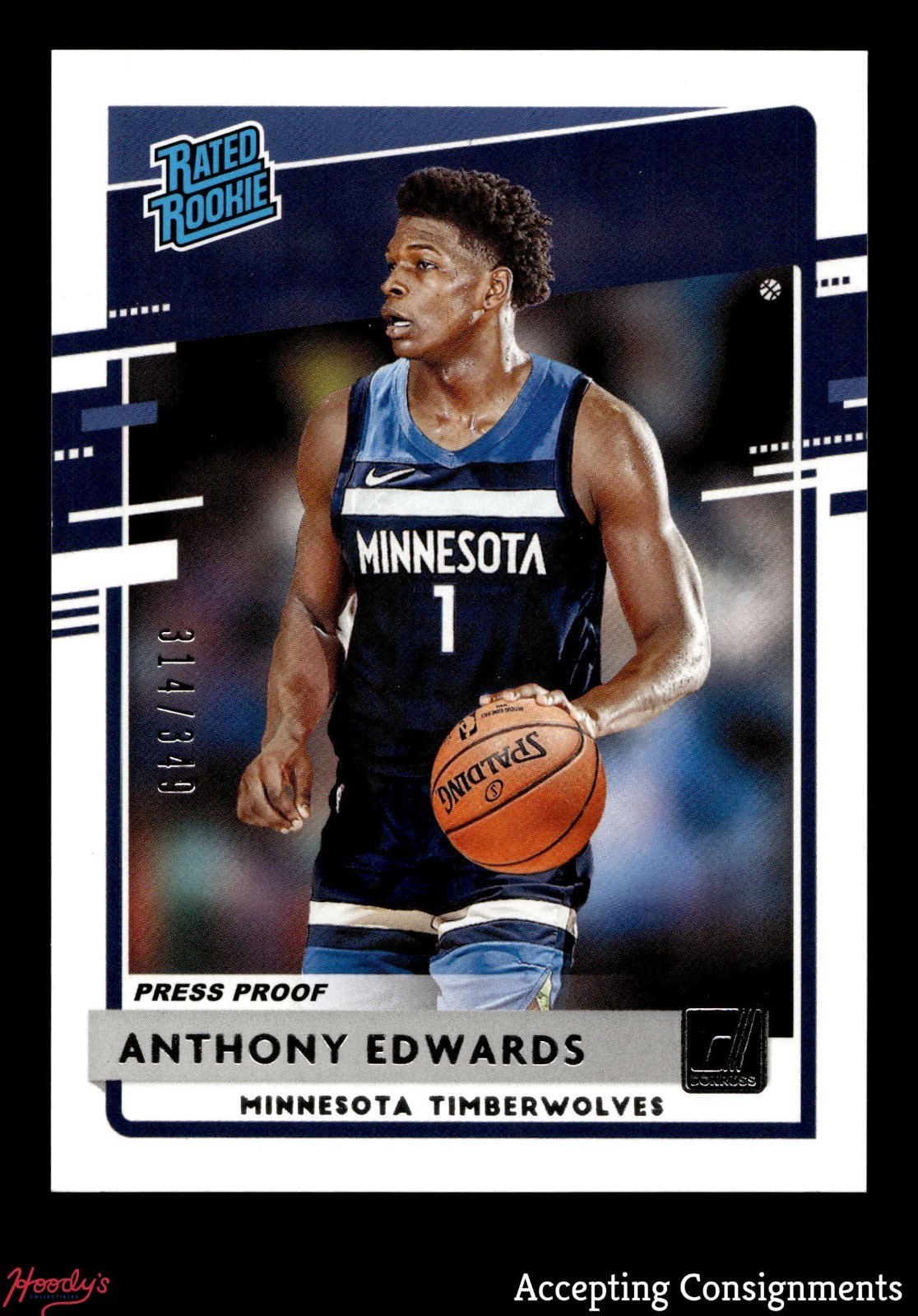 2020-21 Donruss Press Proof Silver #201 Anthony Edwards RATED ROOKIE RC 314/349