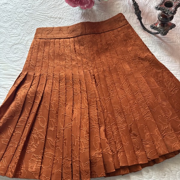 Mossman A-line, pleated Skirt Brown /Burnt orange Tea leaf skirt Sz 6 VGC