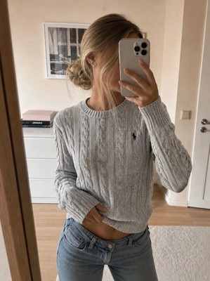 Polo Ralph Lauren Pullover Grau Strickpullover Zopfmuster/Cable Knit  Größe XL 
